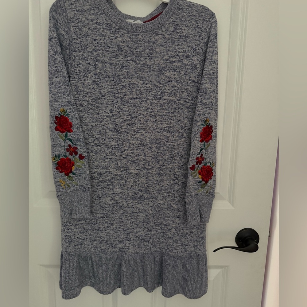 Laura Ashley Blue and Red Knit Sweater Dress, Girls Large - New without tags